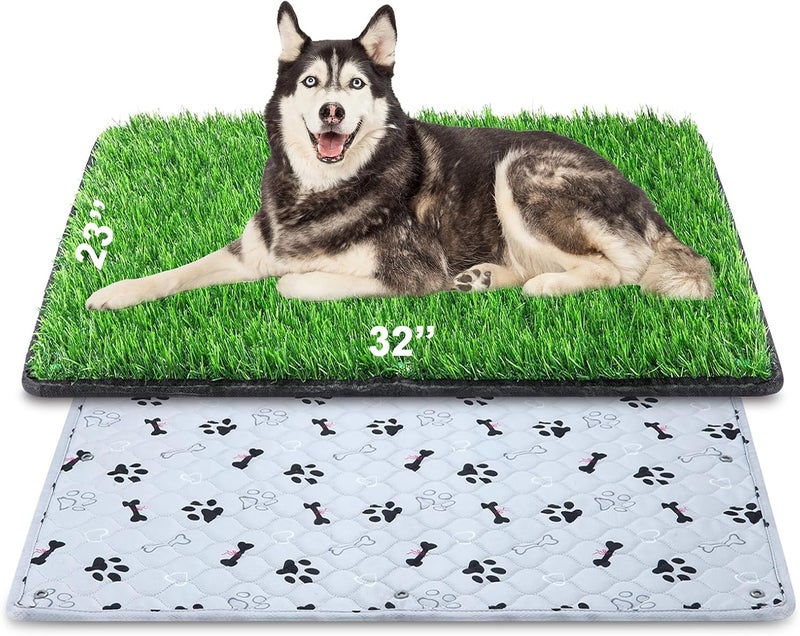 Annexfun Dog Grass Mat with Pee Pad 32×23", Medium Dog Litter Box Indoor Artificial Turf Grass Porch Waterproof Patio Potty Tray for Doggie Reusable Washable Pads and Lawn for Replacement for Puppy Training - Image 1